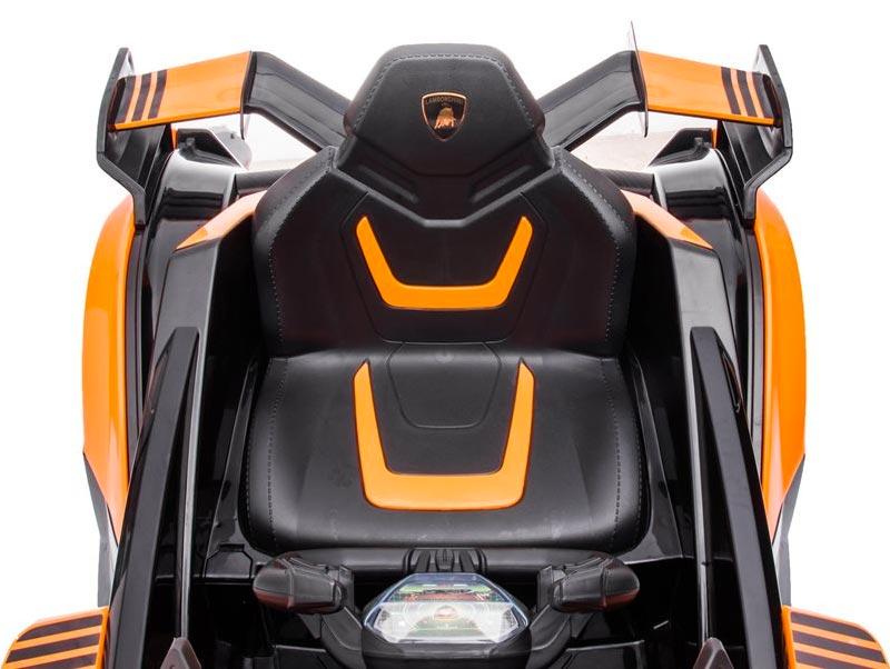 Azeno Lamborghini Lambo V12 Vision Grand Turismo Orange Elbil för barn bild på sätet