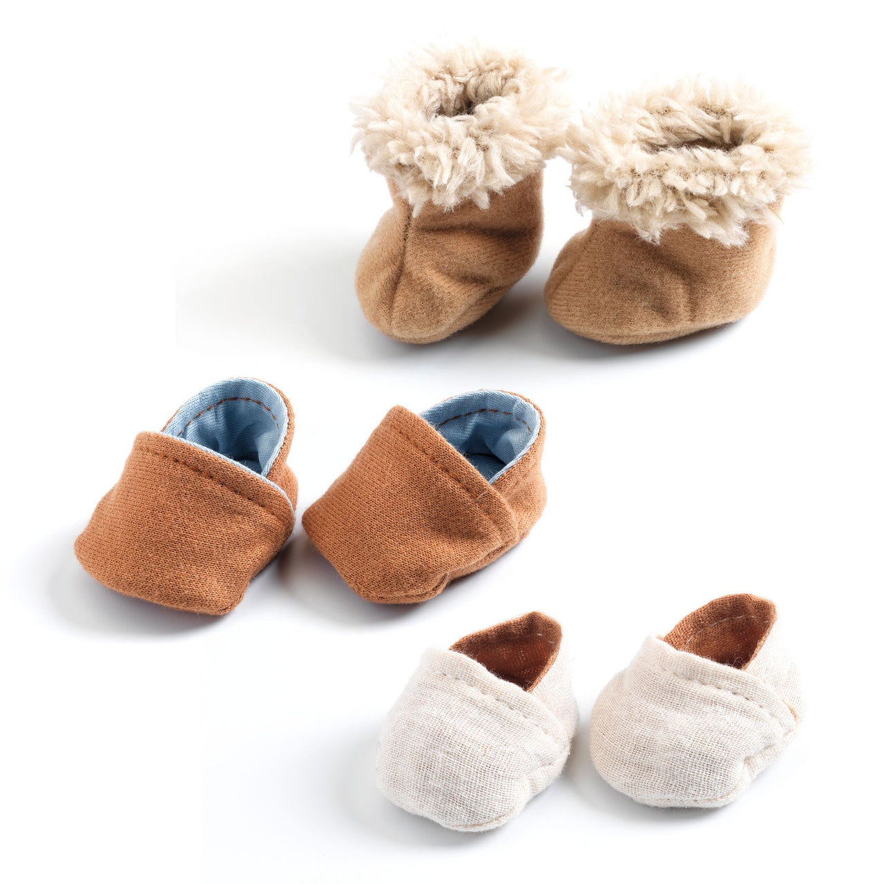 Djeco 3 pairs of slippers -dolls clothing