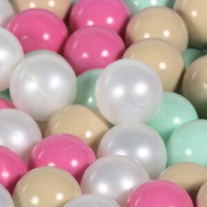 MeowBaby Bollhav i sammet med 200 bollar i färgerna beige, pärlvit, ljusrosa och mint