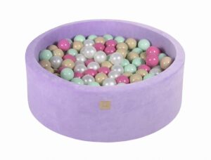MeowBaby Bollhav i sammet med 200 bollar i färgerna beige, pärlvit, ljusrosa och mint (90x30cm)