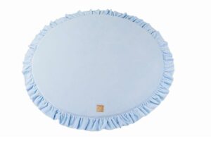 MeowBaby Babyblå rund lekmatta i sammet (100cm)