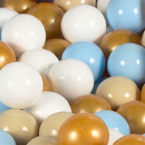 MeowBaby Lila bollhav i sammet med 300 bollar i babyblå, vitt, guld och beige (90x40cm)